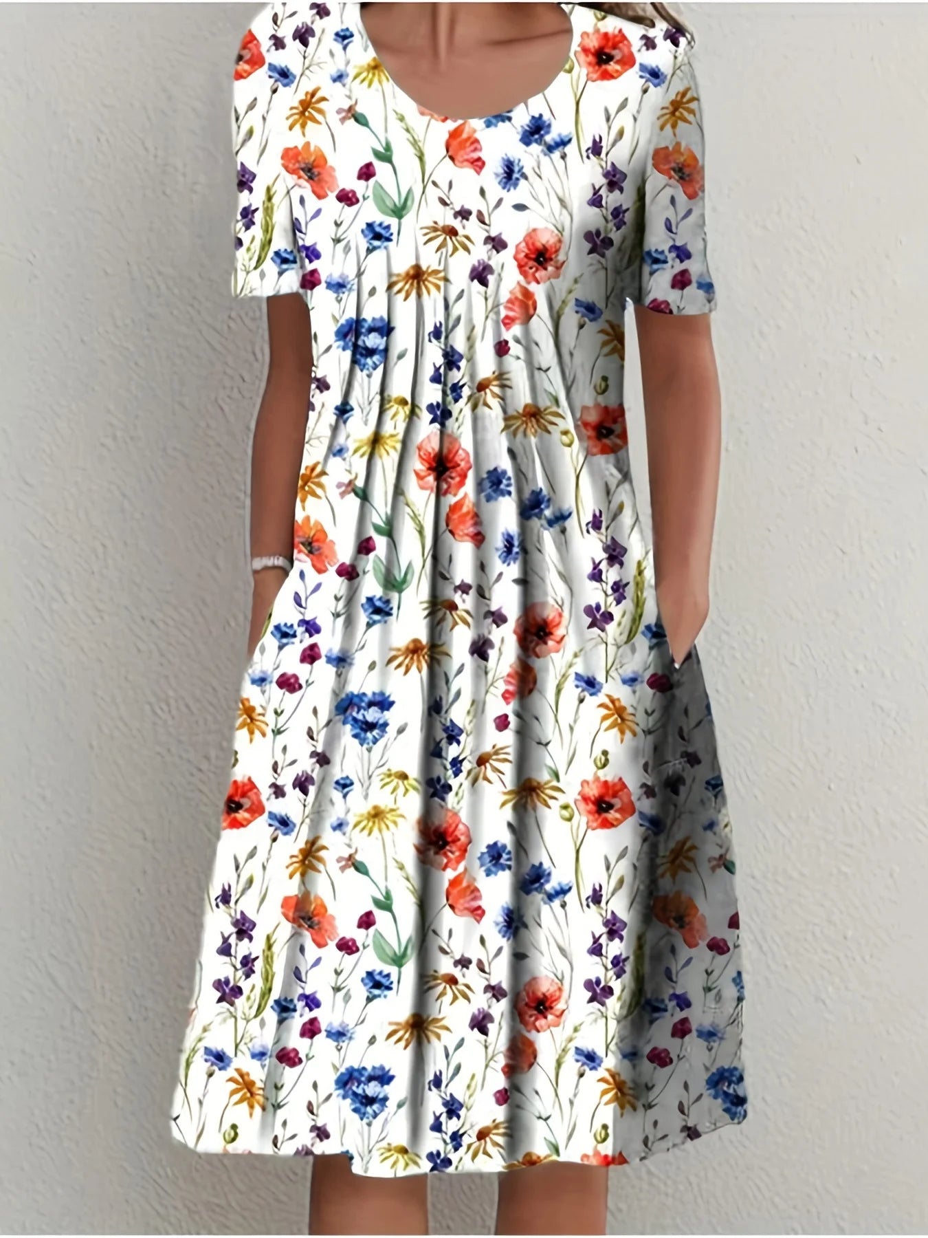Fiona Damen Kurzarmkleid | Bedruckter Stoff, Festlich 0