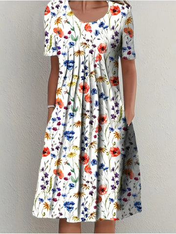 Fiona Damen Kurzarmkleid | Bedruckter Stoff, Festlich 0
