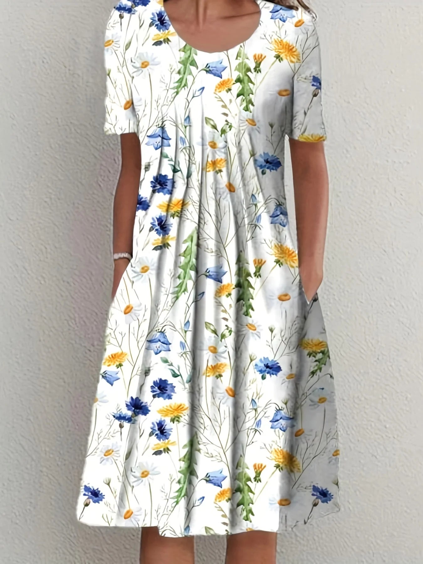 Fiona Damen Kurzarmkleid | Bedruckter Stoff, Festlich 1