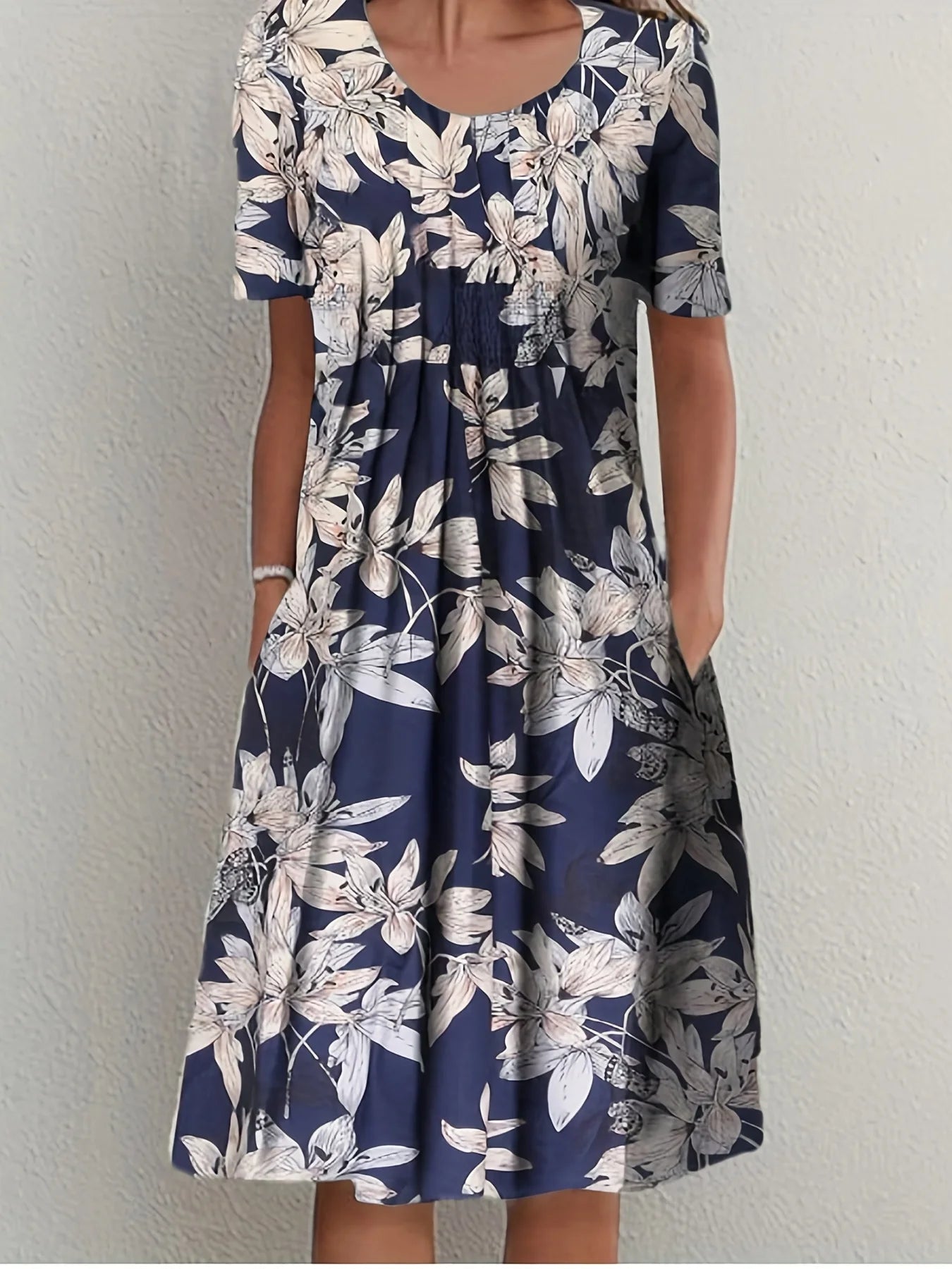 Fiona Damen Kurzarmkleid | Bedruckter Stoff, Festlich 4