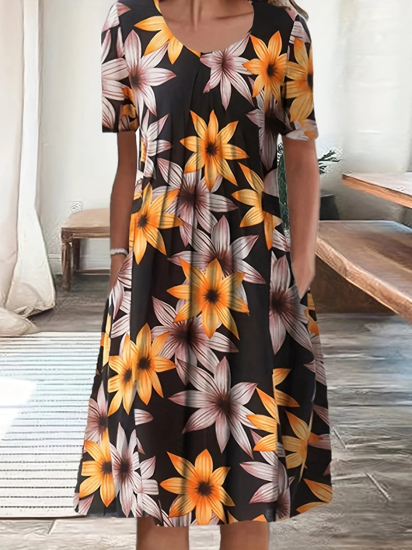 Fiona Damen Kurzarmkleid | Bedruckter Stoff, Festlich 9
