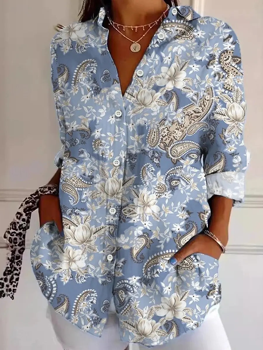Fiona Damen Langarmshirt | Vintage Design mit Floralprint aus 100% Baumwolle 0
