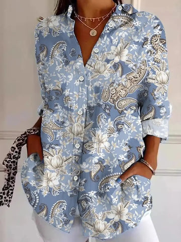 Fiona Damen Langarmshirt | Vintage Design mit Floralprint aus 100% Baumwolle 0