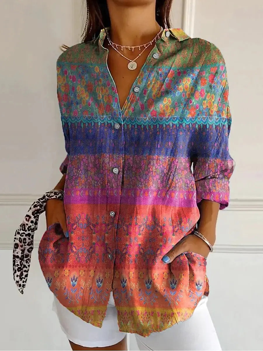Fiona Damen Langarmshirt | Vintage Design mit Floralprint aus 100% Baumwolle 0