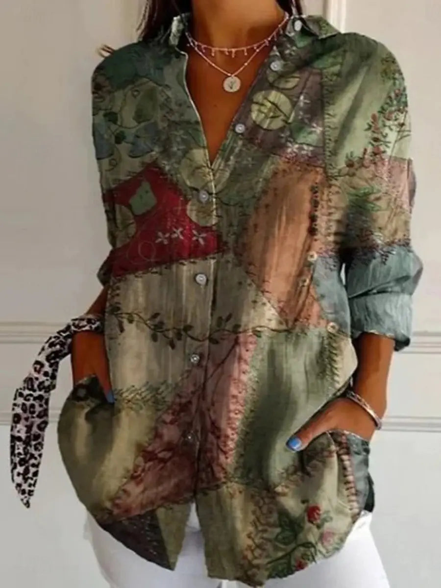 Fiona Damen Langarmshirt | Vintage Design mit Floralprint aus 100% Baumwolle 2