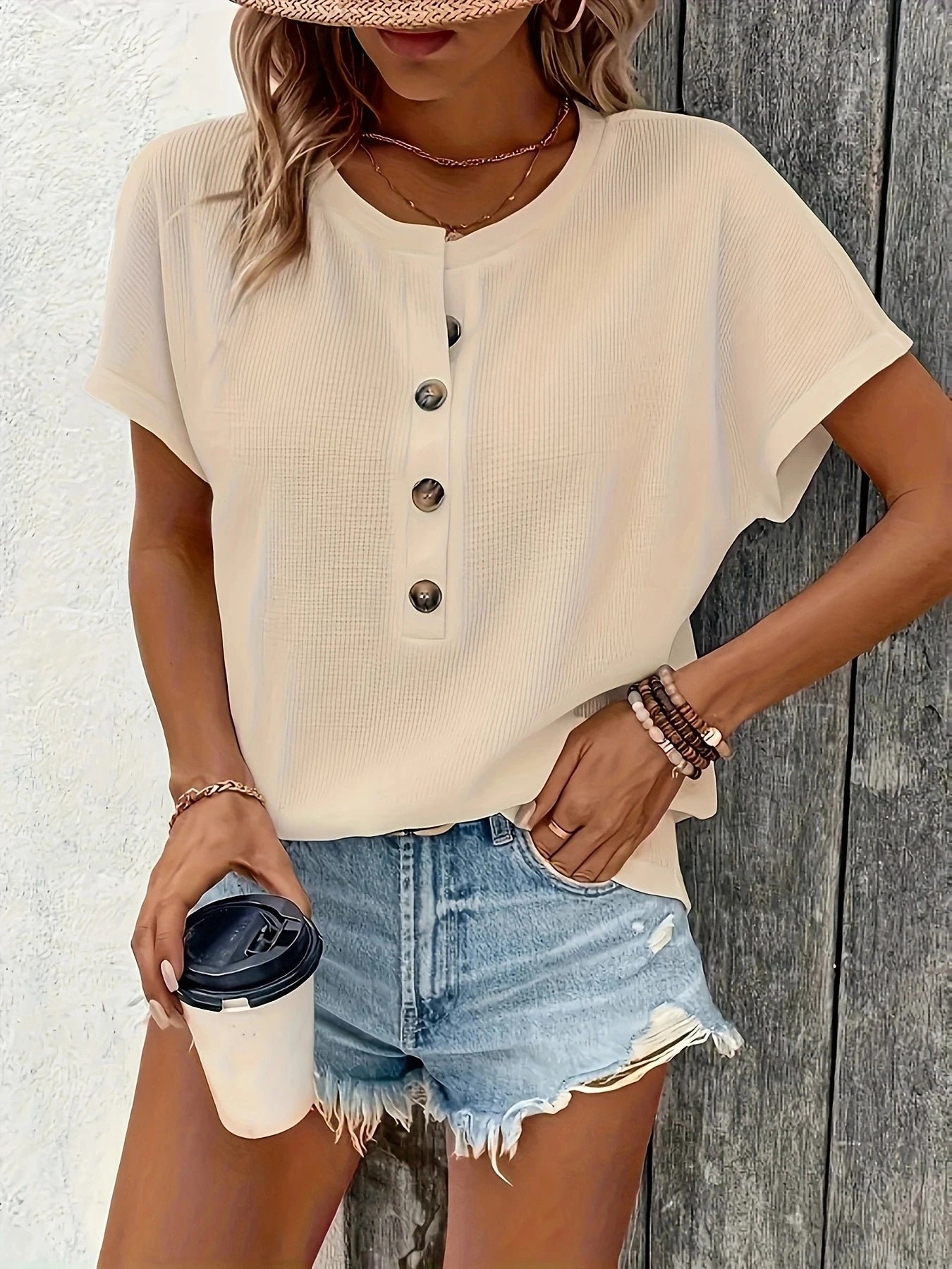 Fiona Damen T-Shirt | Hochwertiger Baumwollmix, Modisches Design mit Twist-Knopf 4