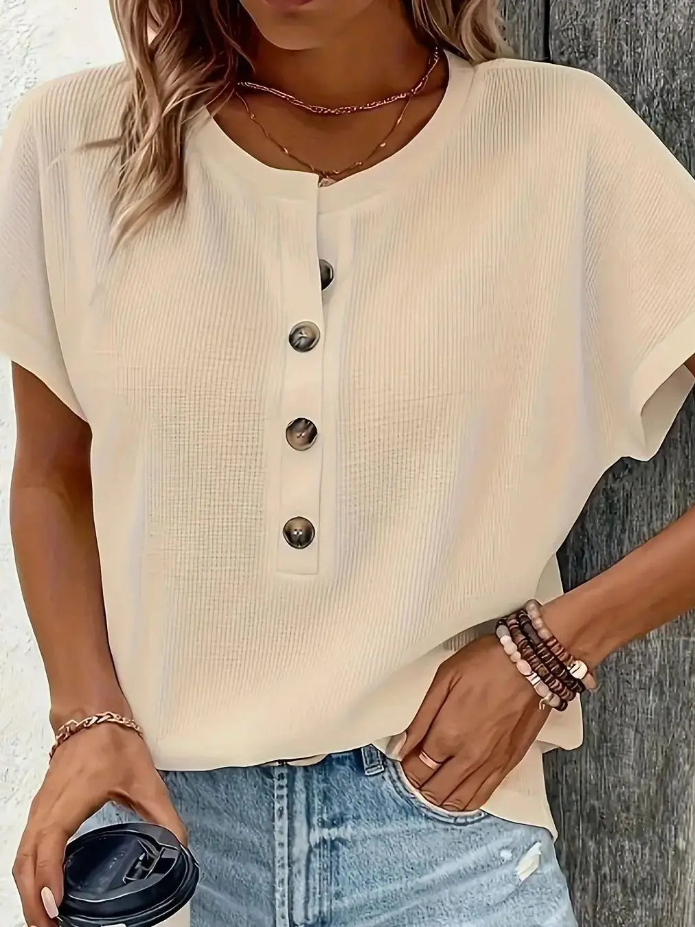 Fiona Damen T-Shirt | Hochwertiger Baumwollmix, Modisches Design mit Twist-Knopf 5