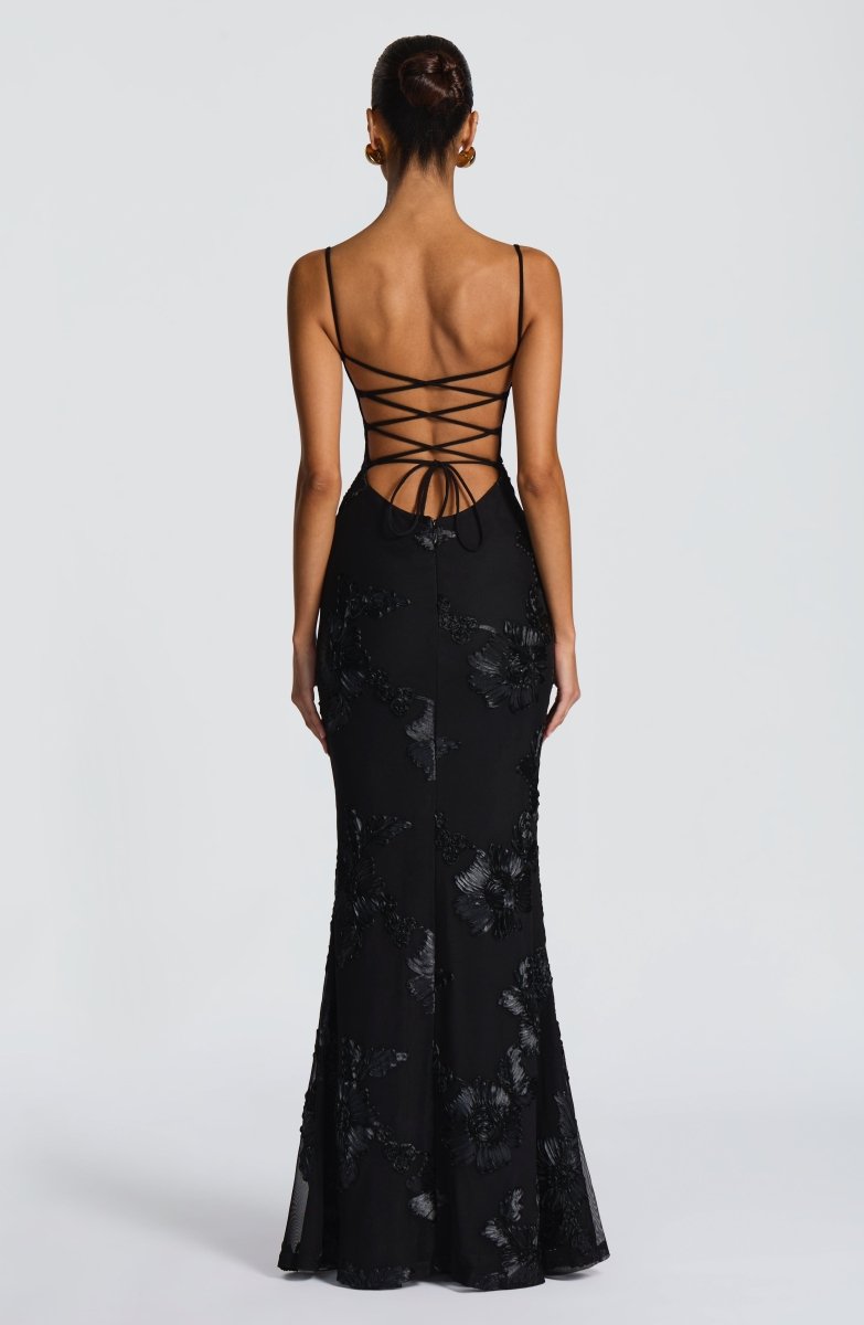 Fiona Figurbetontes Maxi Kleid | Spitze und Offener Rücken 0