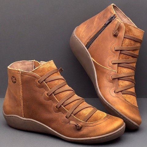Sybille Grün Gefütterte Leder-Optik Schnür-Stiefelette für Damen | Warmer Vintage Casual Stil - 35-44