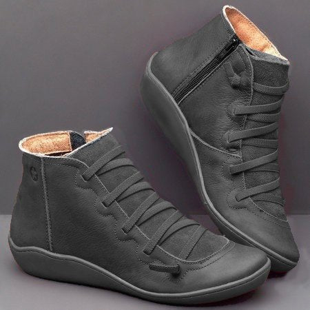 Sybille Grün Gefütterte Leder-Optik Schnür-Stiefelette für Damen | Warmer Vintage Casual Stil - 35-44