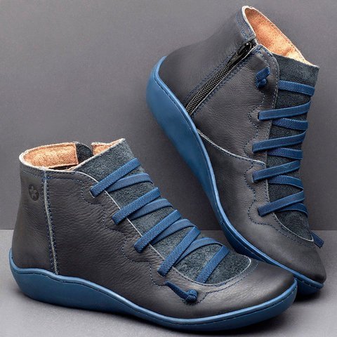 Sybille Grün Gefütterte Leder-Optik Schnür-Stiefelette für Damen | Warmer Vintage Casual Stil - 35-44