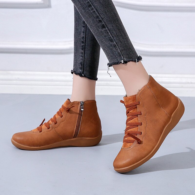 Sybille Grün Gefütterte Leder-Optik Schnür-Stiefelette für Damen | Warmer Vintage Casual Stil - 35-44