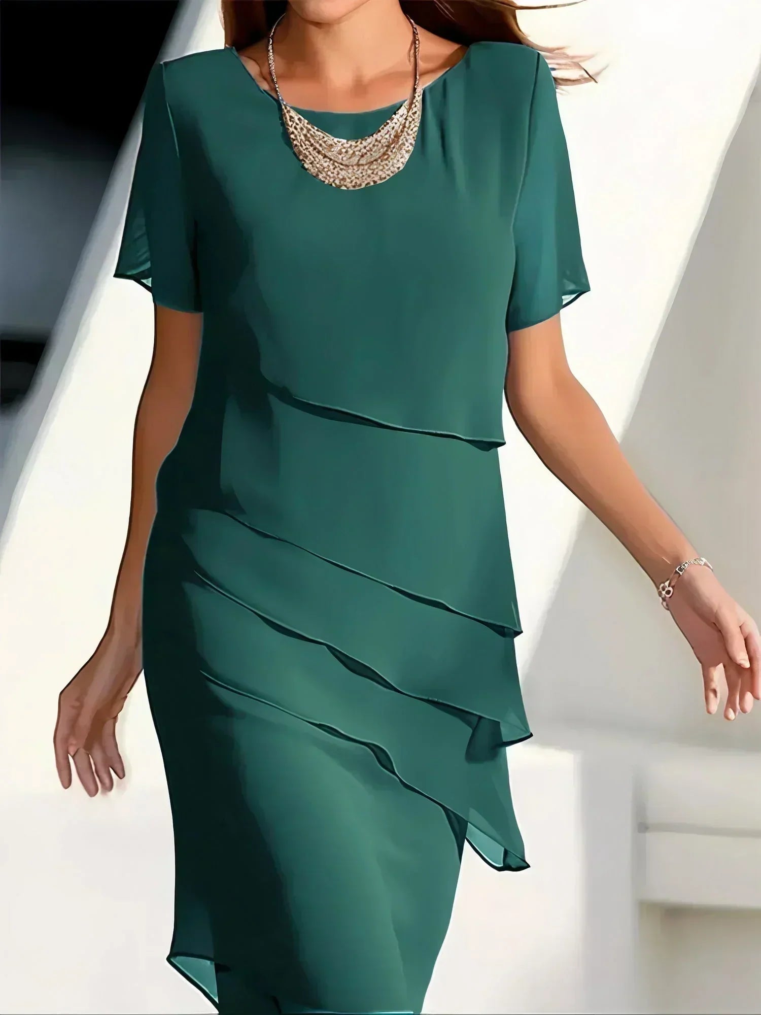 Monika Blau Chiffon Lagen-Kleid für Damen | Elegante Stufen-Silhouette | Hochzeit & Abend | Figurschmeichelnd - S/M/L/XL/2XL/3XL