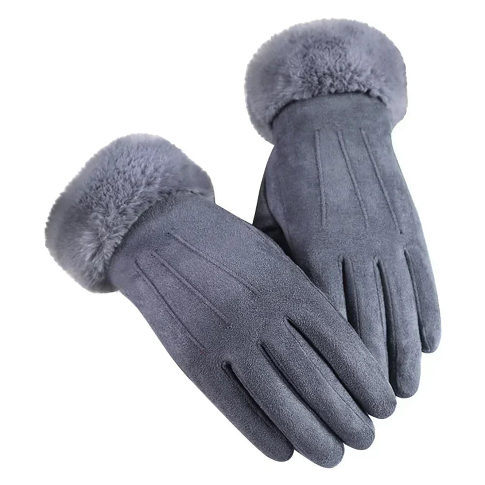 Brigitte Rosa Winter Handschuhe für Damen in Veloursleder-Optik mit Kunstfell-Bündchen | Einheitsgrösse