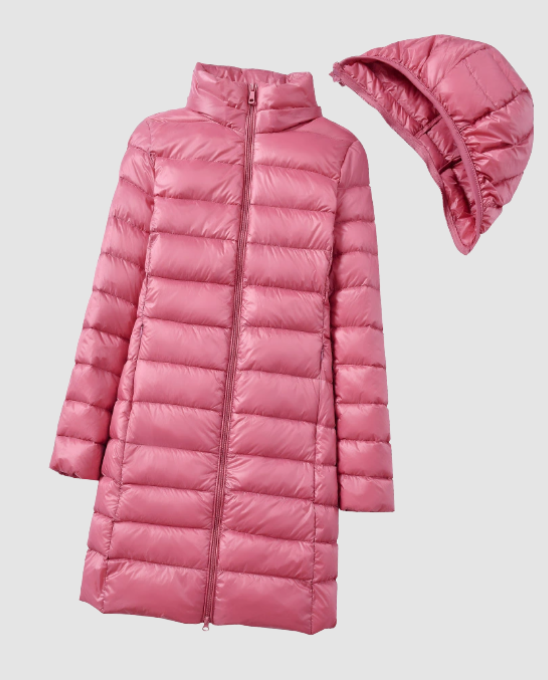 Vreni Schwarz Leichte Slim-Fit Daunenjacke mit Kapuze für Damen | Longline Entendaunen Winter - S/M/L/XL/2XL/3XL
