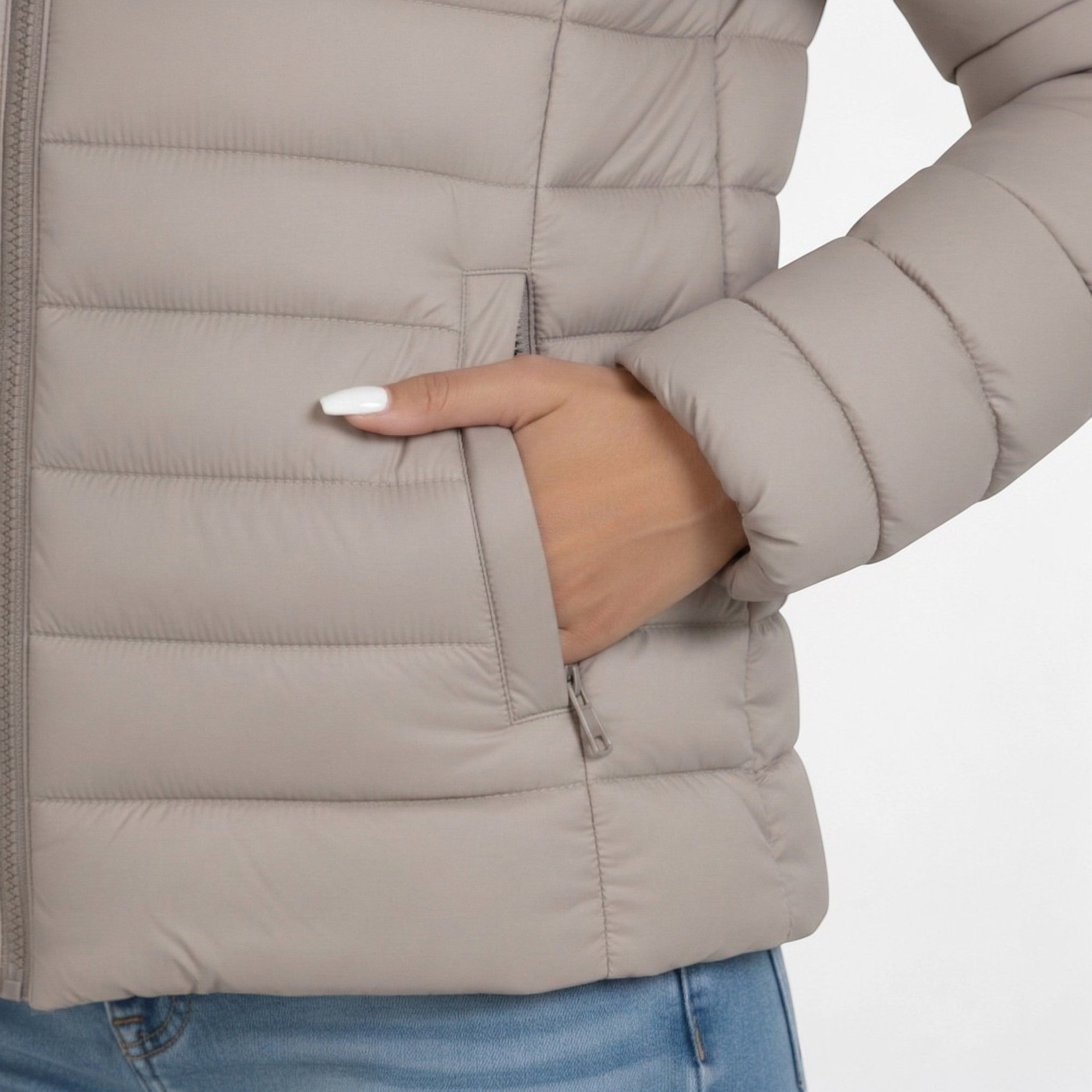 Lisette Grau Leichte Steppjacke für Damen | Slim Fit Stehkragen Herbst Winter - S/M/L/XL/2XL