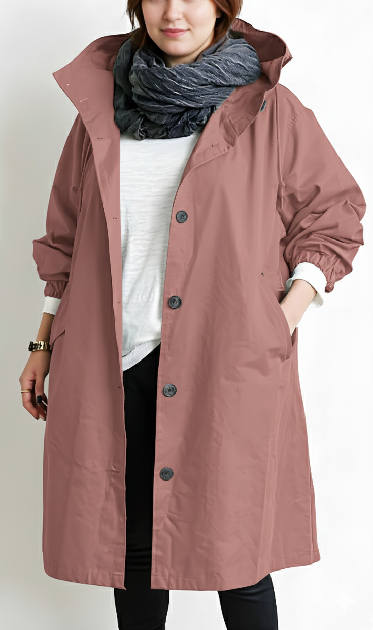 Olga Grau Langer Mantel mit Kapuze für Damen | Übergrösse Übergangsmantel Baumwolle - L/XL/2XL/3XL/4XL