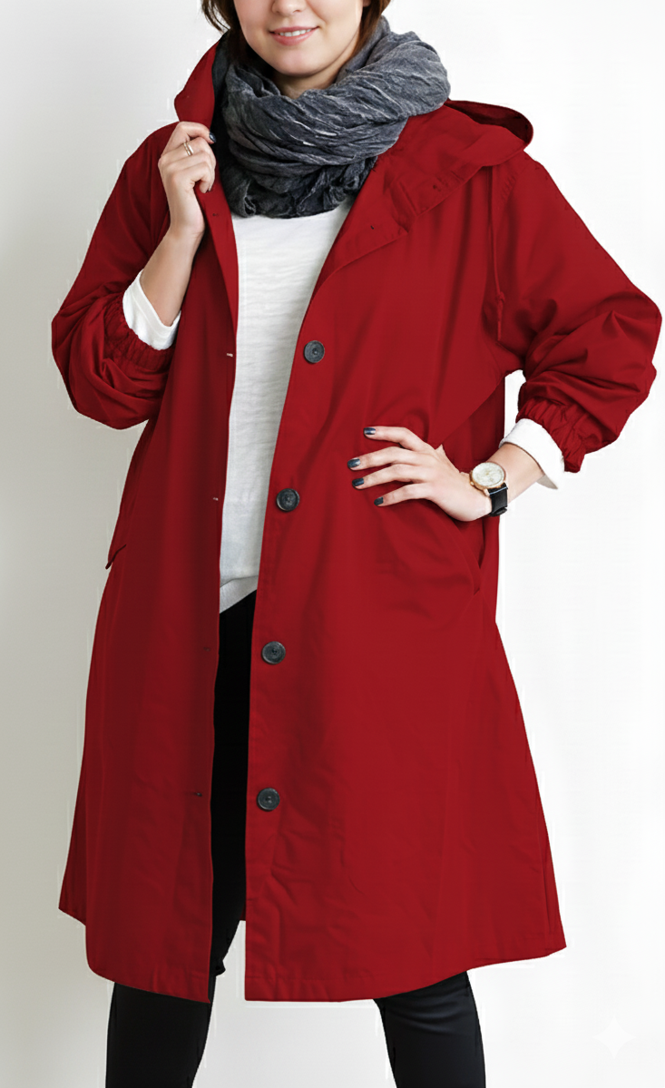 Olga Grau Langer Mantel mit Kapuze für Damen | Übergrösse Übergangsmantel Baumwolle - L/XL/2XL/3XL/4XL