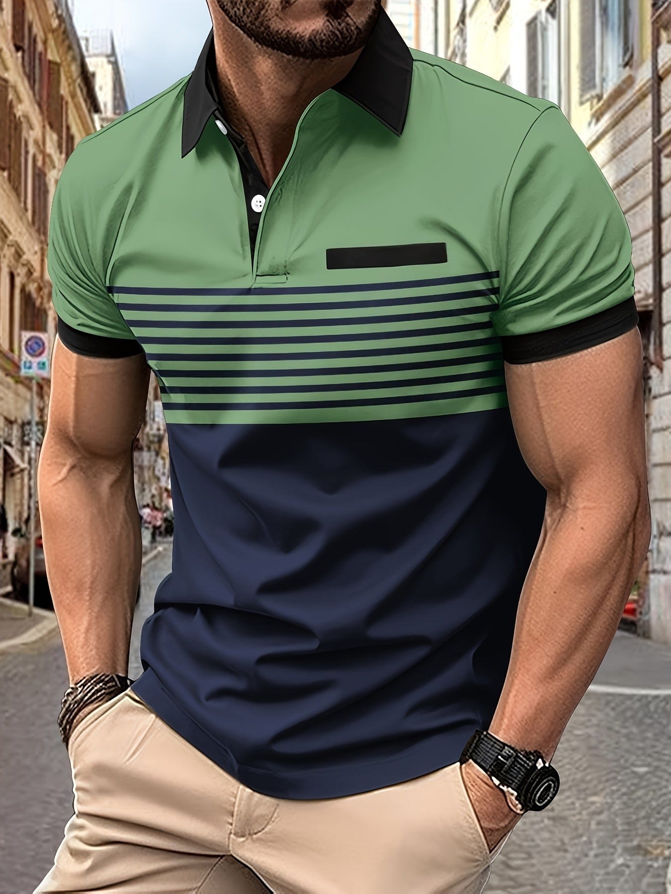 Gero Herren Poloshirt | Gestreift, Kurzarm, Atmungsaktiv Baumwolle 3