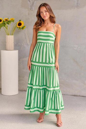 Gestri Women's Maxikleid | Verstellbare Träger, Fließender Stufenrock 0