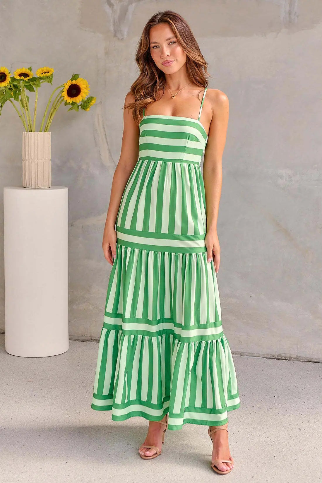 Gestripes Maxikleid für Frauen | Strapazierfähige Polyester-Mischung 0