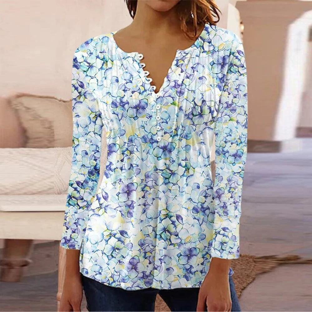 Gina Damen Bluse | 3D Druck, V-Ausschnitt, 3/4-Ärmel 14