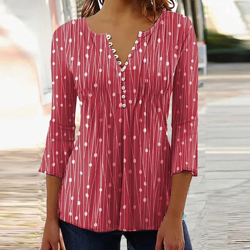Gina Damen Bluse | 3D Druck, V-Ausschnitt, 3/4-Ärmel 18