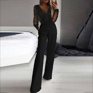 Glimma Damen Jumpsuit | Glitzer-Mesh, Weite Beine 0