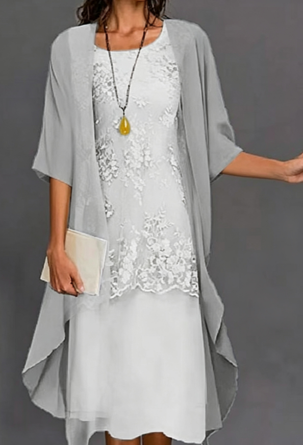 Rosemarie Himmelblau Spitzen-Chiffon Zweiteiliges Kleid für Damen | Elegante Midi-Silhouette | Hochzeit & Festlichkeiten - M/L/XL/2XL/3XL/4XL/5XL
