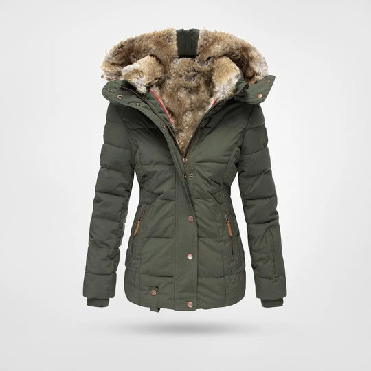 Beatrice Schwarz Gesteppte Taillierte Winterjacke mit Kunstfell-Kapuze für Damen | Winter Freizeit - S/M/L/XL/2XL/3XL/4XL/5XL