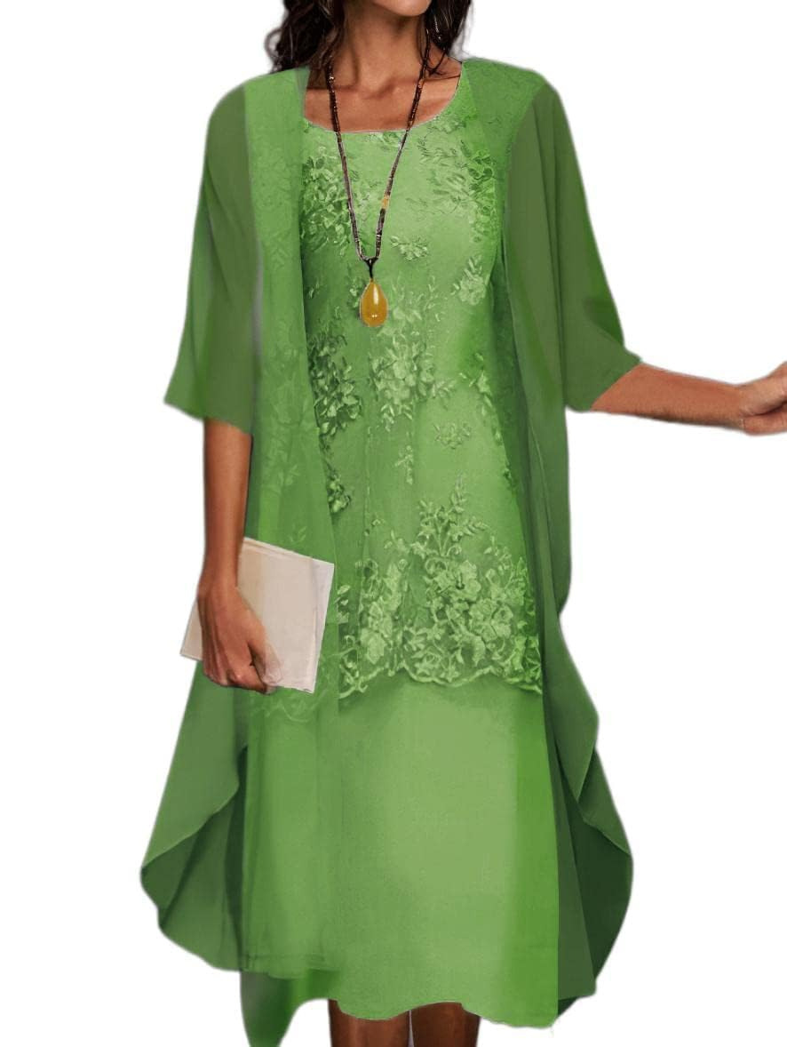 Rosemarie Himmelblau Spitzen-Chiffon Zweiteiliges Kleid für Damen | Elegante Midi-Silhouette | Hochzeit & Festlichkeiten - M/L/XL/2XL/3XL/4XL/5XL