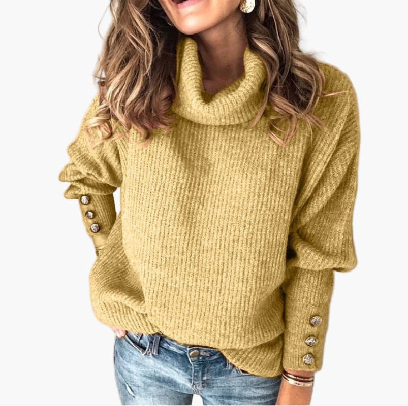 Christine Weiss Rippenstrick Rollkragenpullover mit Knopfdetails für Damen | Herbst Winter Casual - S-5XL