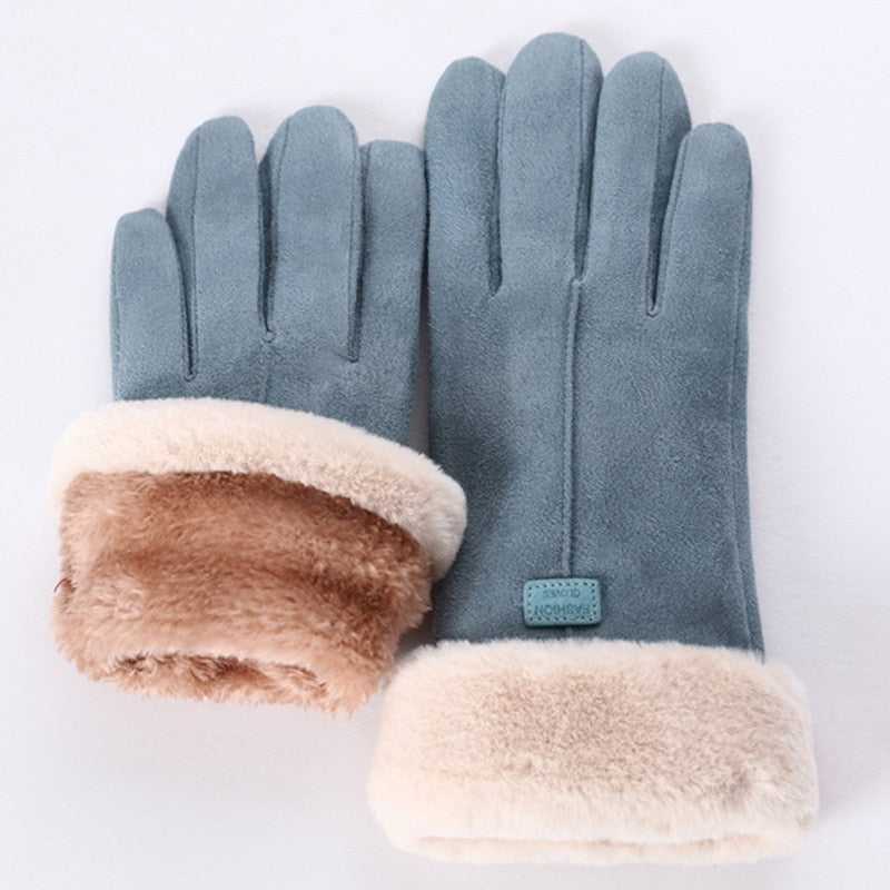 Vreni Blau Wasserdichte Touchscreen-Handschuhe mit Kunstfell-Besatz für Damen | Winter Casual Stil