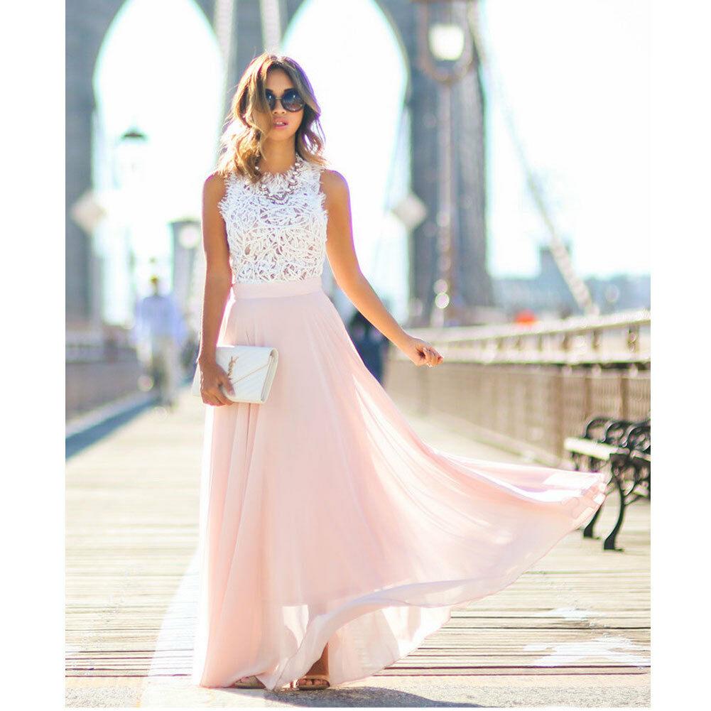 Annemarie Rosa Spitzenoberteil Chiffon Maxikleid für Damen | Elegante A-Linie | Hochzeit - S/M/L/XL/2XL