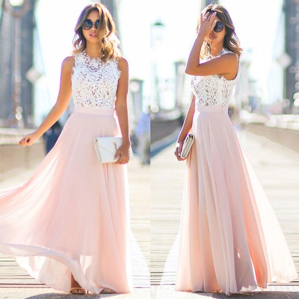 Annemarie Rosa Spitzenoberteil Chiffon Maxikleid für Damen | Elegante A-Linie | Hochzeit - S/M/L/XL/2XL