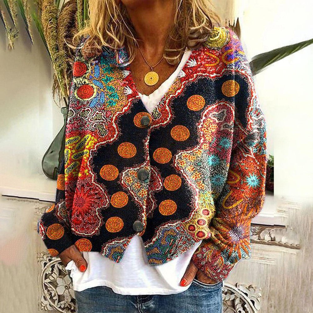 Claudia Mehrfarbig Geblümte Strickjacke für Damen | Boho Casual Stil - S/M/L/XL/2XL/3XL