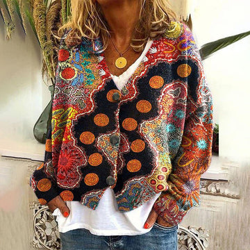 Claudia Mehrfarbig Geblümte Strickjacke für Damen | Boho Casual Stil - S/M/L/XL/2XL/3XL