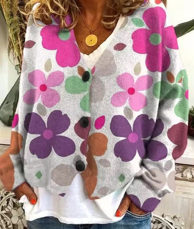 Claudia Mehrfarbig Geblümte Strickjacke für Damen | Boho Casual Stil - S/M/L/XL/2XL/3XL