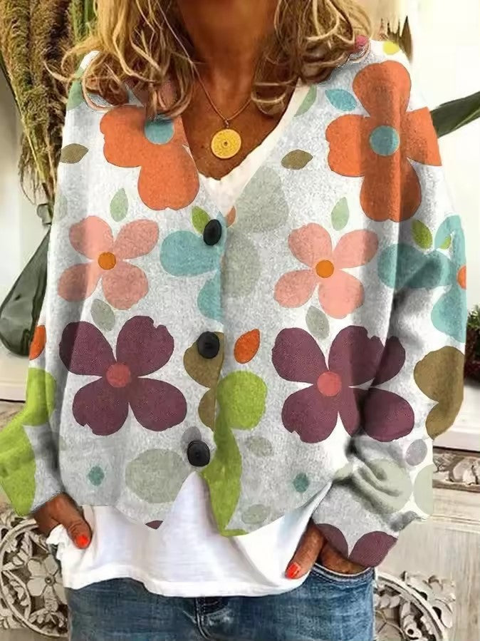 Claudia Mehrfarbig Geblümte Strickjacke für Damen | Boho Casual Stil - S/M/L/XL/2XL/3XL