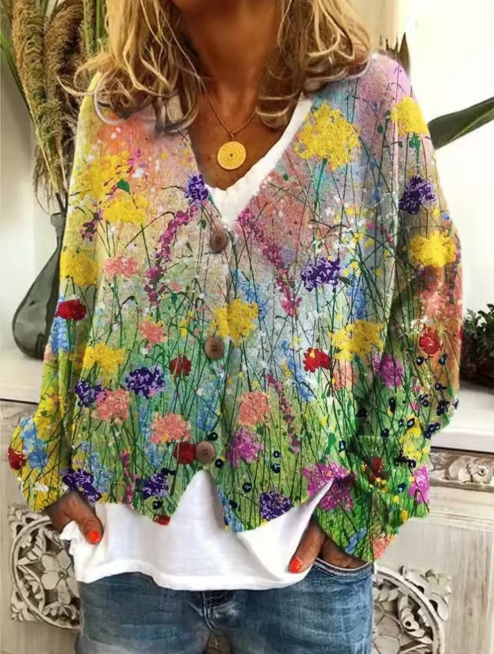 Claudia Mehrfarbig Geblümte Strickjacke für Damen | Boho Casual Stil - S/M/L/XL/2XL/3XL