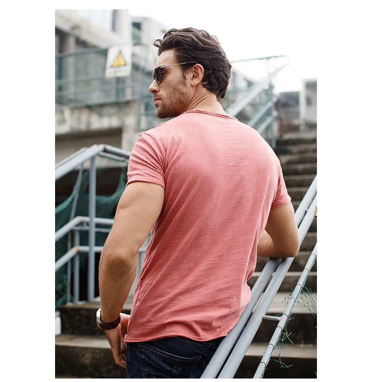 Werner Grau Slub Baumwoll-T-Shirt für Herren | Atmungsaktiv Slim Fit | Freizeit & Reisen | Unifarben - S/M/L/XL/2XL