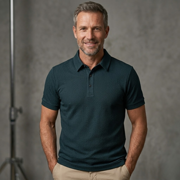 Rudolf Blau Strukturiertes Kurzarm-Polohemd für Herren | Klassischer Casual Stil - M-8XL