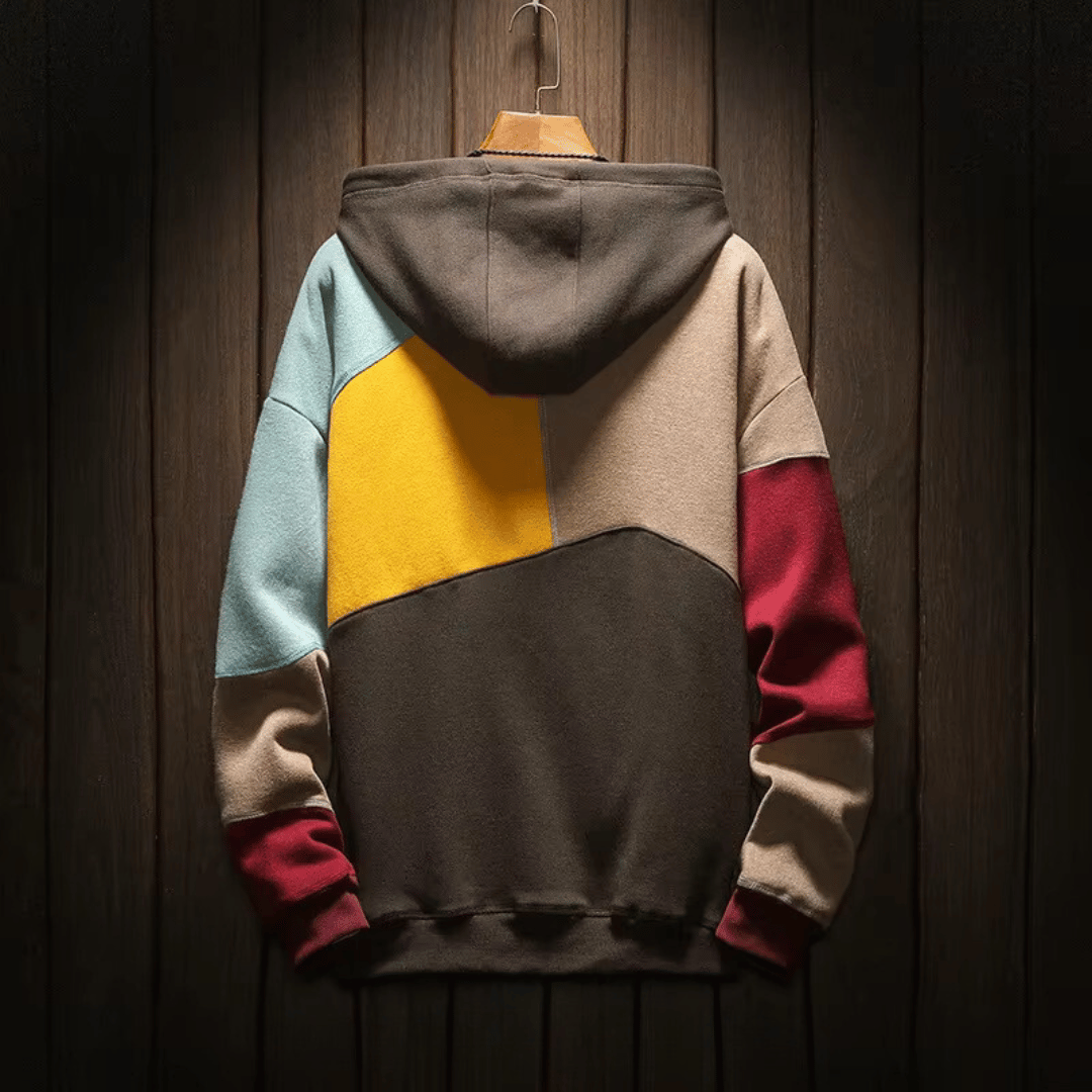 Beat Blau/Braun Mehrfarbiger Color-Block Hoodie mit Kapuze für Herren | Casual Freizeit - S/M/L/XL/2XL/3XL