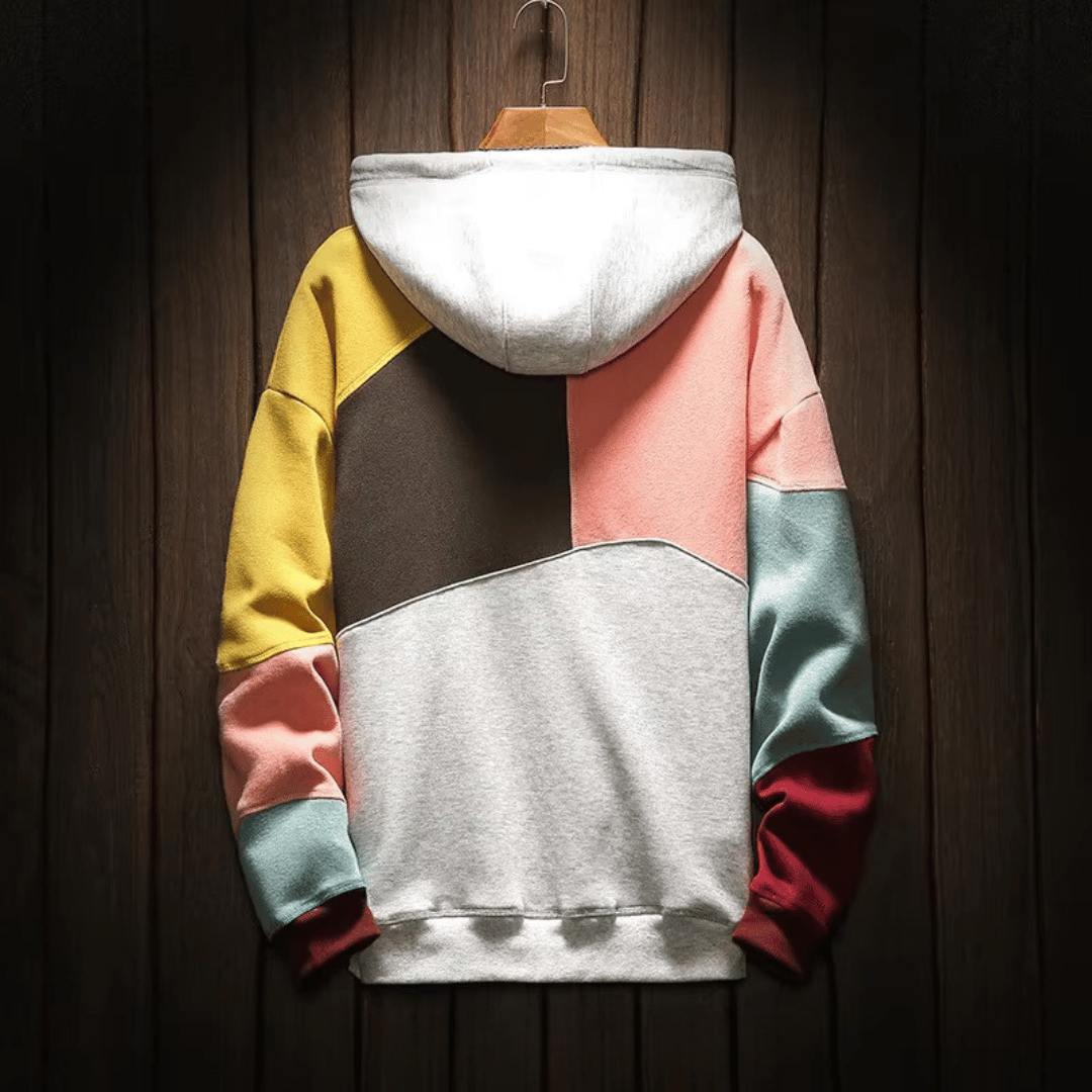 Beat Blau/Braun Mehrfarbiger Color-Block Hoodie mit Kapuze für Herren | Casual Freizeit - S/M/L/XL/2XL/3XL