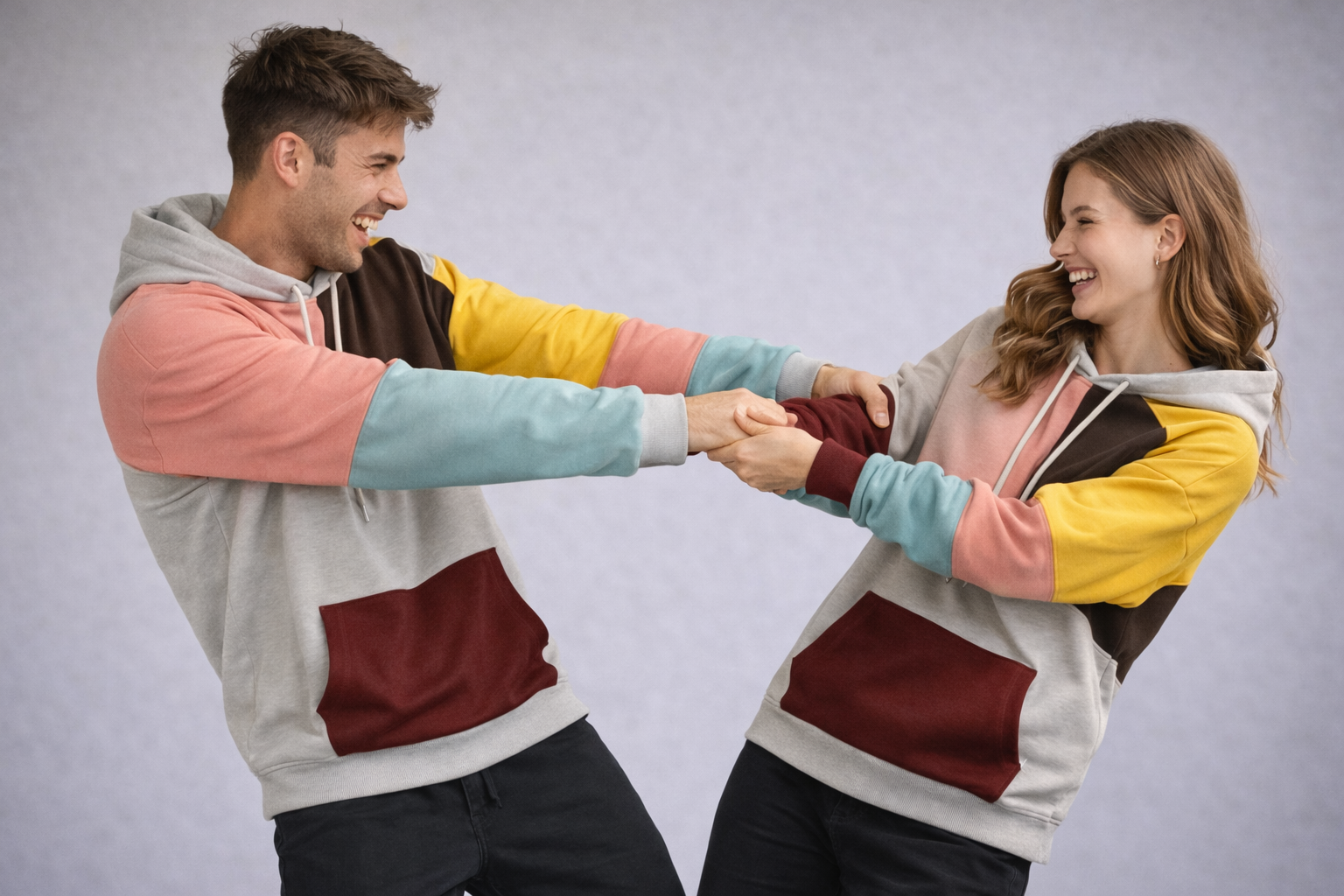 Beat Blau/Braun Mehrfarbiger Color-Block Hoodie mit Kapuze für Herren | Casual Freizeit - S/M/L/XL/2XL/3XL