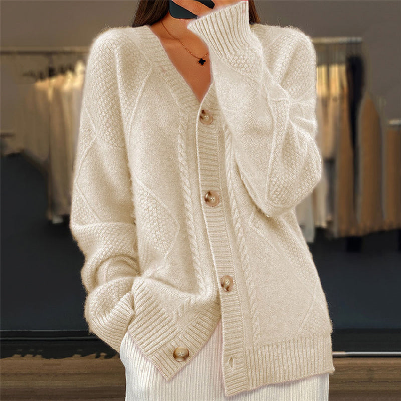 Vreni Rosa Gestrickte Strickjacke mit V-Ausschnitt für Damen | Casual Büroalltag Herbst - S/M/L/XL/2XL