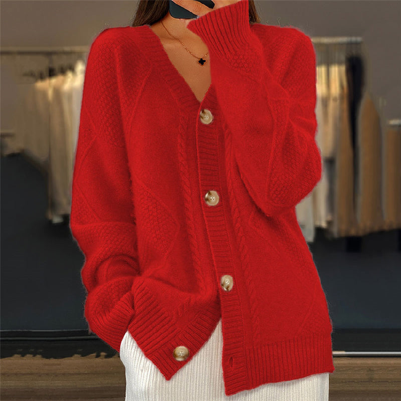 Vreni Rosa Gestrickte Strickjacke mit V-Ausschnitt für Damen | Casual Büroalltag Herbst - S/M/L/XL/2XL