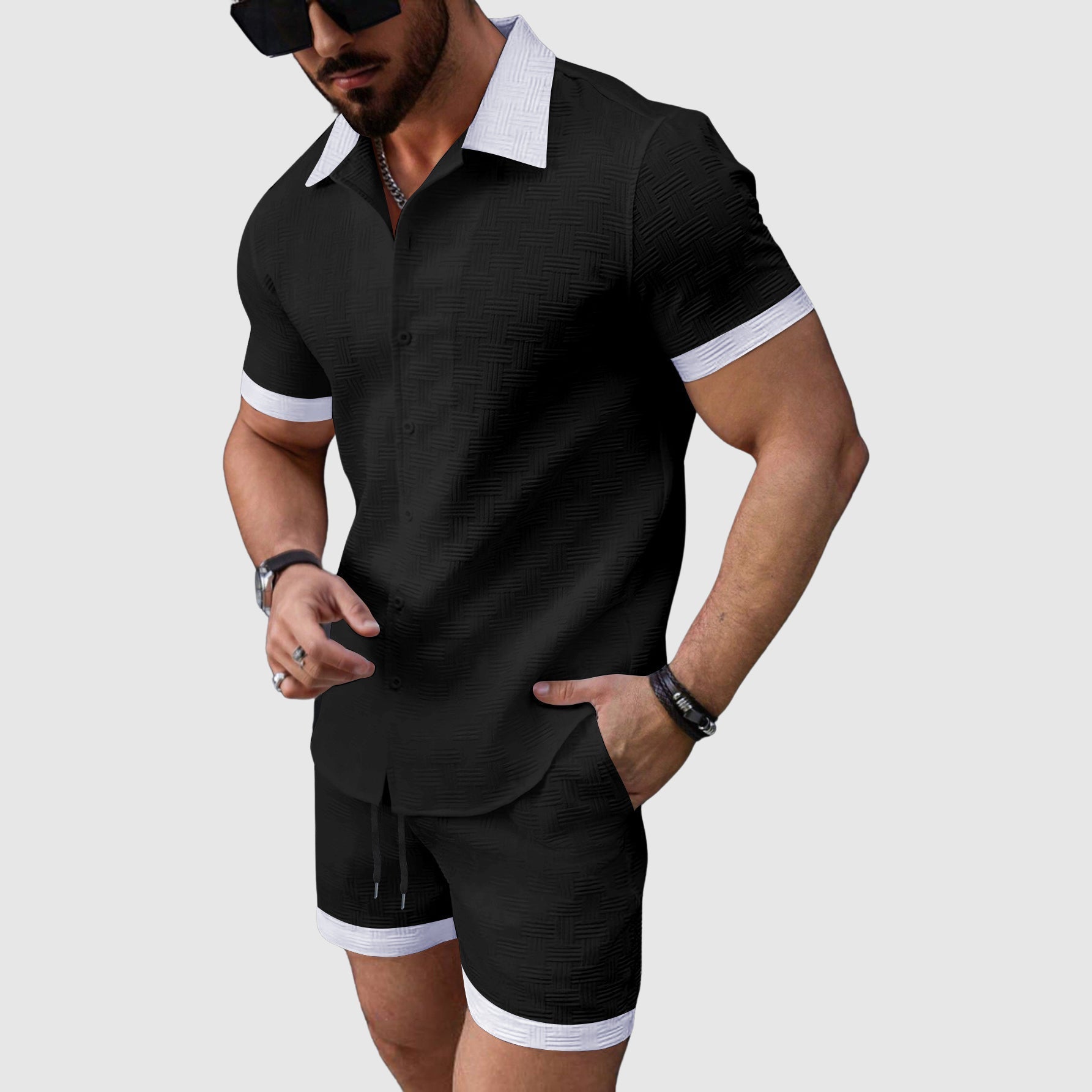 Hermann Herren Freizeitset | Kurzarmhemd und Shorts, Bequemes Design 0