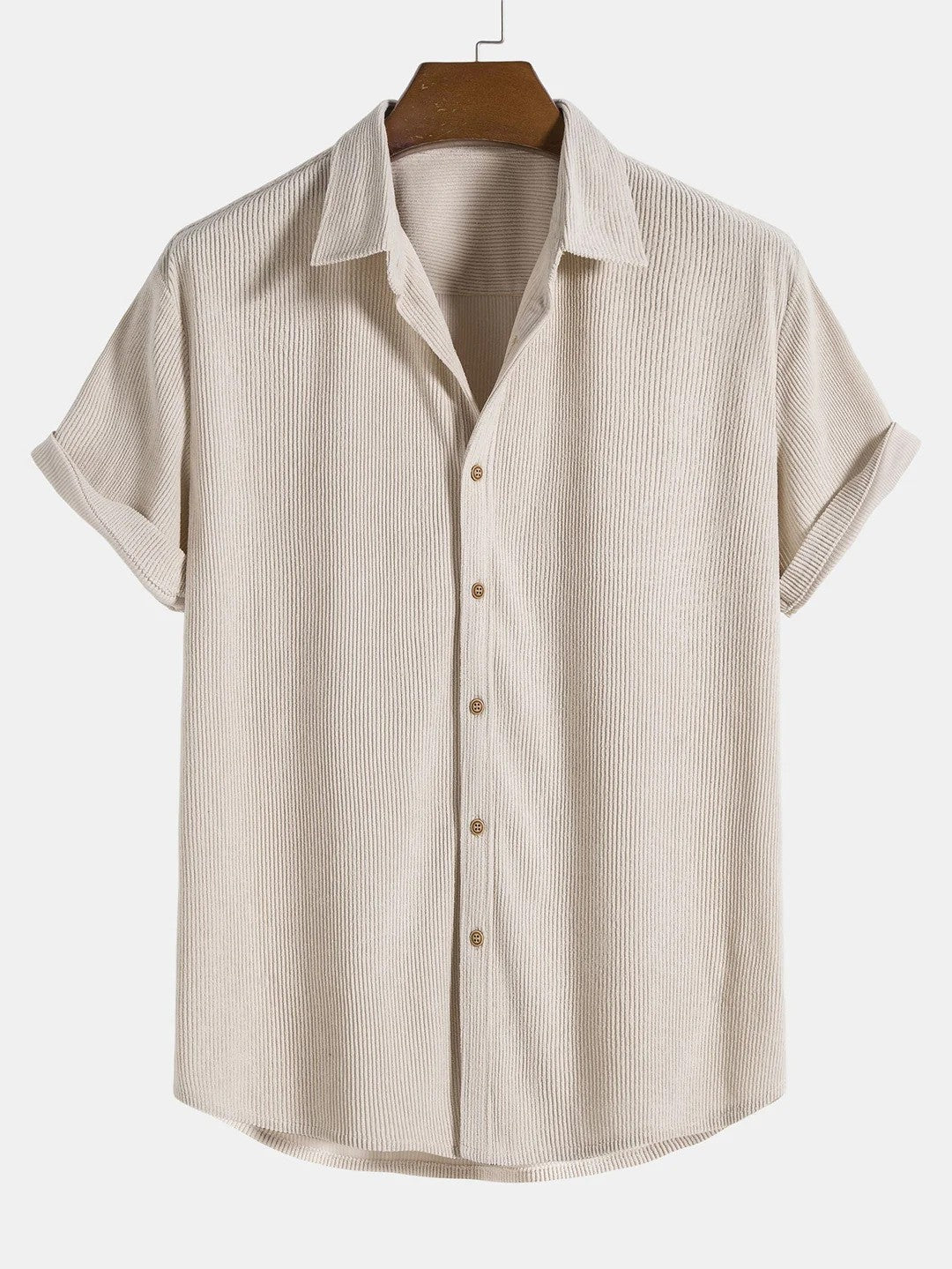 Fritz Beige Geripptes Hemd-Shorts Set für Herren | Atmungsaktiv Lässiger Stil | Strand und Urlaub - S/M/L/XL/2XL/3XL