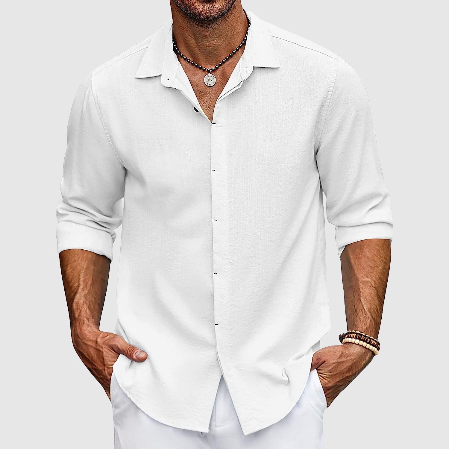 Beat Helles Blau Leinen Langarmhemd Herren | Atmungsaktiv Lässiger Fit | Sommer Urlaub - S/M/L/XL/2XL/3XL